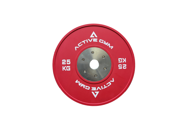 Състезателни калибровани дискове Active Gym 25kg Червенина марката Active Gym от вносител на полупрофесионални и професионални фитнес уреди и аксесоари PulseGymShop.bg